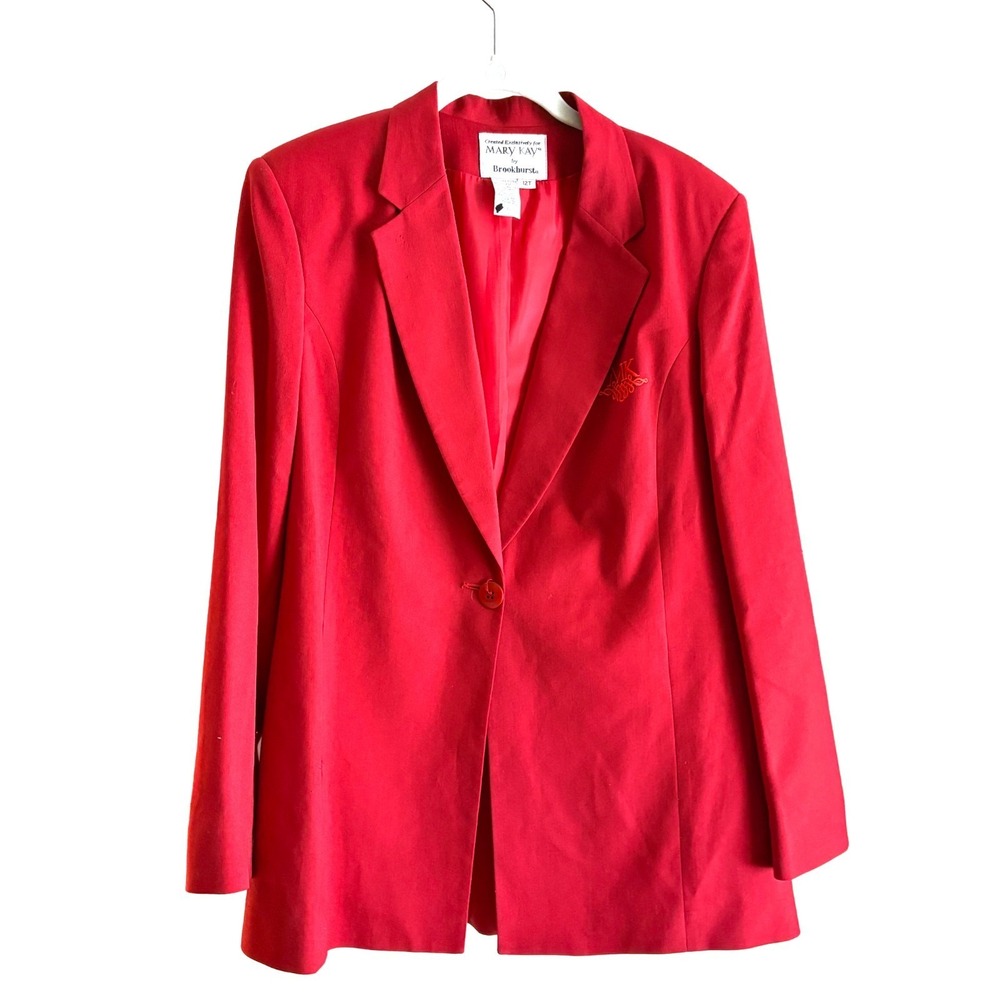 VTG Mary Kay by Brookhurst Blazer Womens Sz 12T Red Embroidered Wool Blend *READ